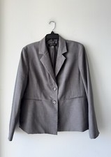 Kasper Blazer Gray 2 Button Notch Collar Lined Jacket Womens 14 Career Office