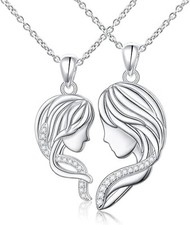 925 Sterling Silver Love Heart Mother Daughter Necklace Set Mother's Day Gift