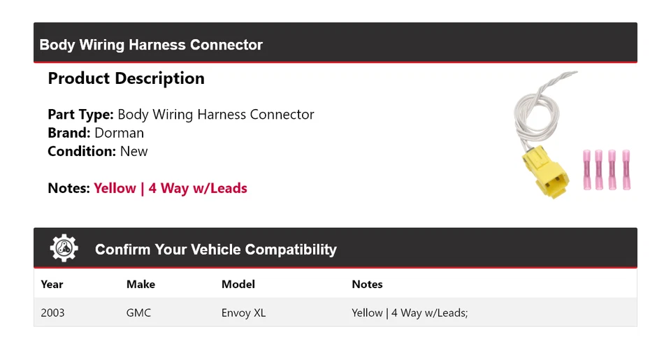 适用于 2003 GMC Envoy XL Dorman 车身线束连接器 — 第 2/4 张图片