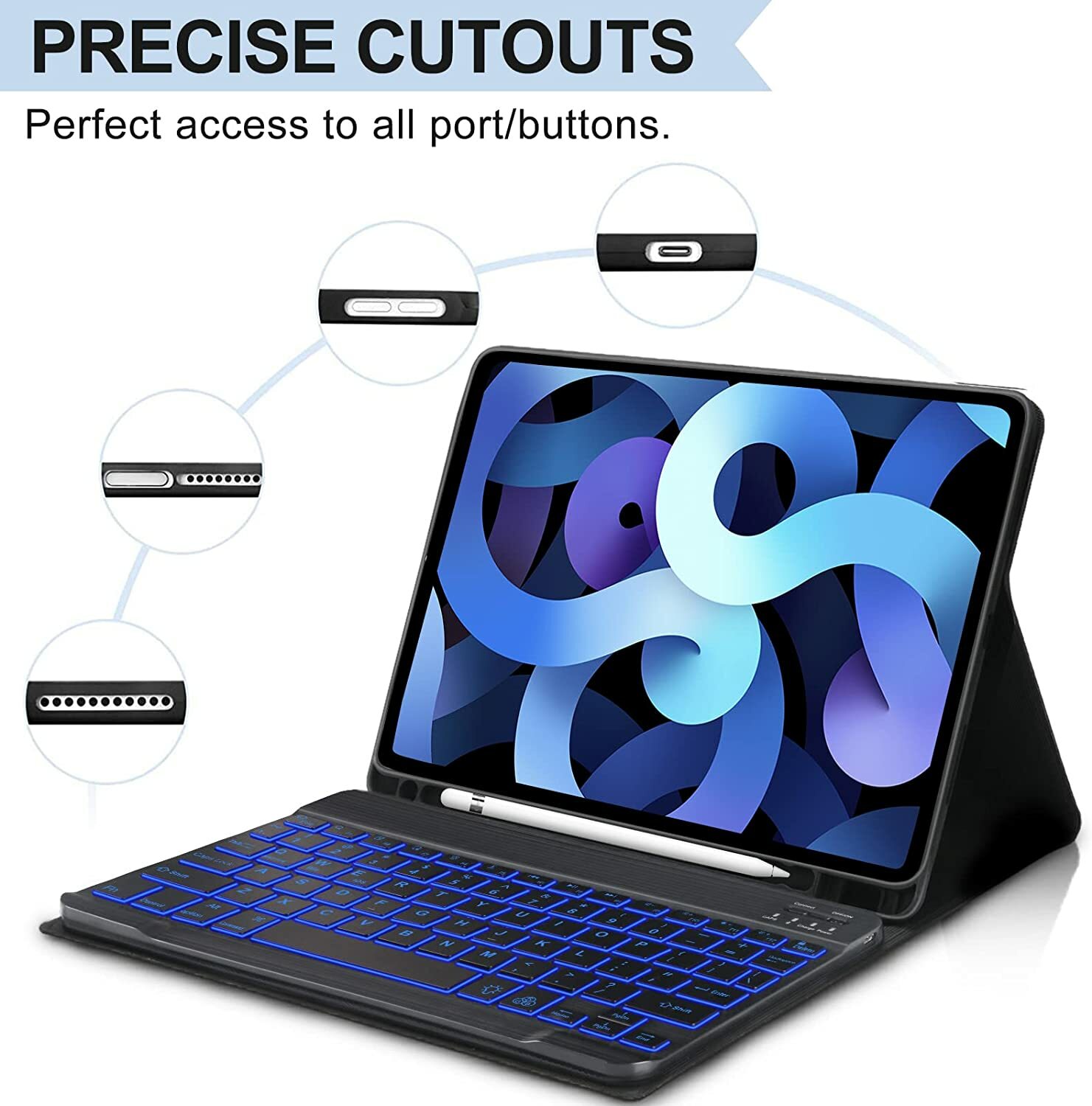 For iPad 7/8/9/10th Gen Air 3/4/5 Pro 11" 12.9" Backlit Bluetooth