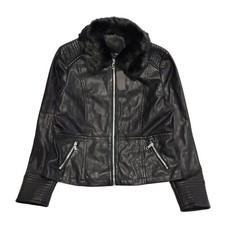 M&co Black Zipped Faux Leather Jacket Uk Women's 16 Bb211
