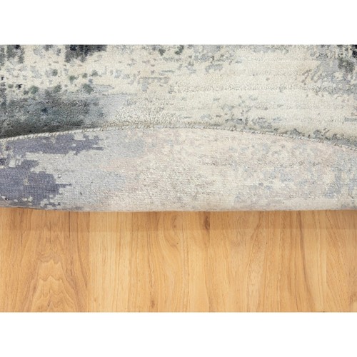 6'2"x6'2" Gray with Black Abstract Design Silk Hand Knotted Round Rug R58623 - Picture 3 of 8
