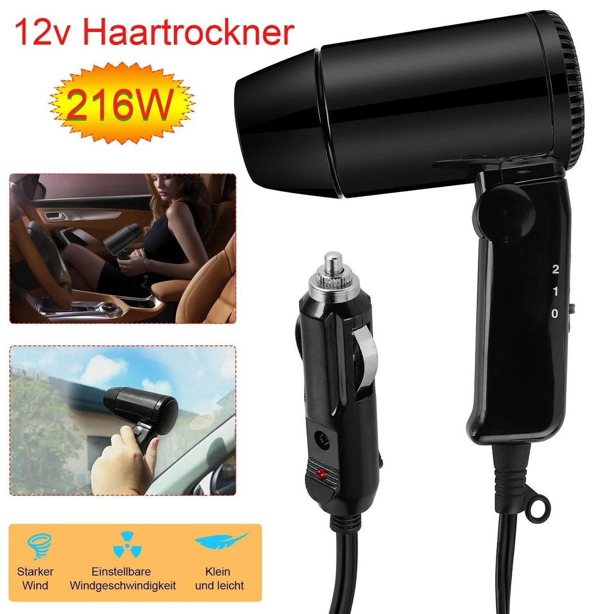 12V Faltbare Auto Defroster Haartrockner Föhn Reise LKW Haartrockner  Camping Fön