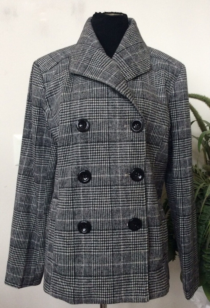 NWT Rampage Women's Gray Black 100% Polyester Carrie Pea Coat Size
