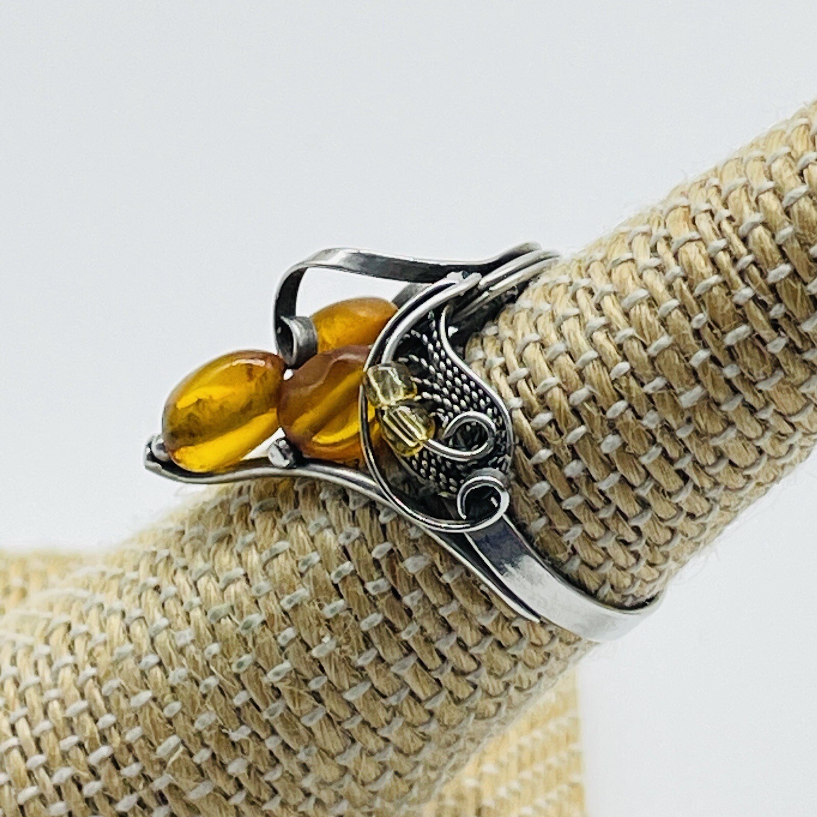 Silver Tone Yellow Cabochon Statement Ring Boho D… - image 5