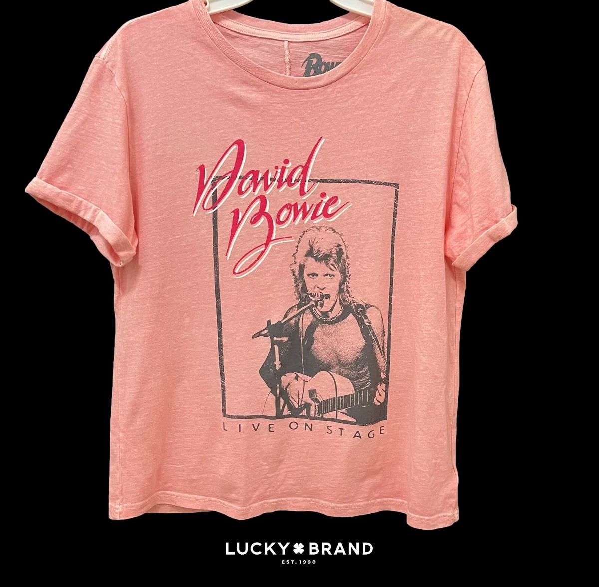 Lucky Brand David Bowie Live on Stage T-Shirt Sz Medium Womens Crew Neck,  Pink