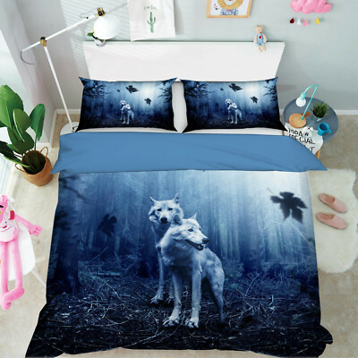 3D Wolf Leaves A55 Animal Bed Pillowcases Quilt Duvet Cover Set Queen King Zoe