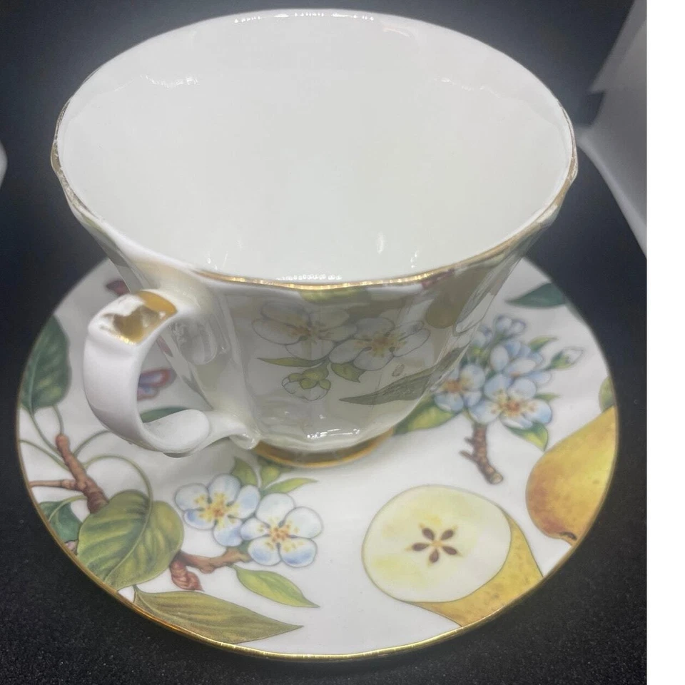 Бабочка фрукты чайная чашка и блюдце английская кость фарфор герцогиня винтажный коллекционный - Изображение 4 из 4
