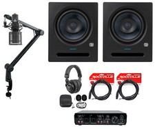 2 Presonus Eris Pro 8 Powered 8" Studio Monitors Interface Mic Headphones Boom