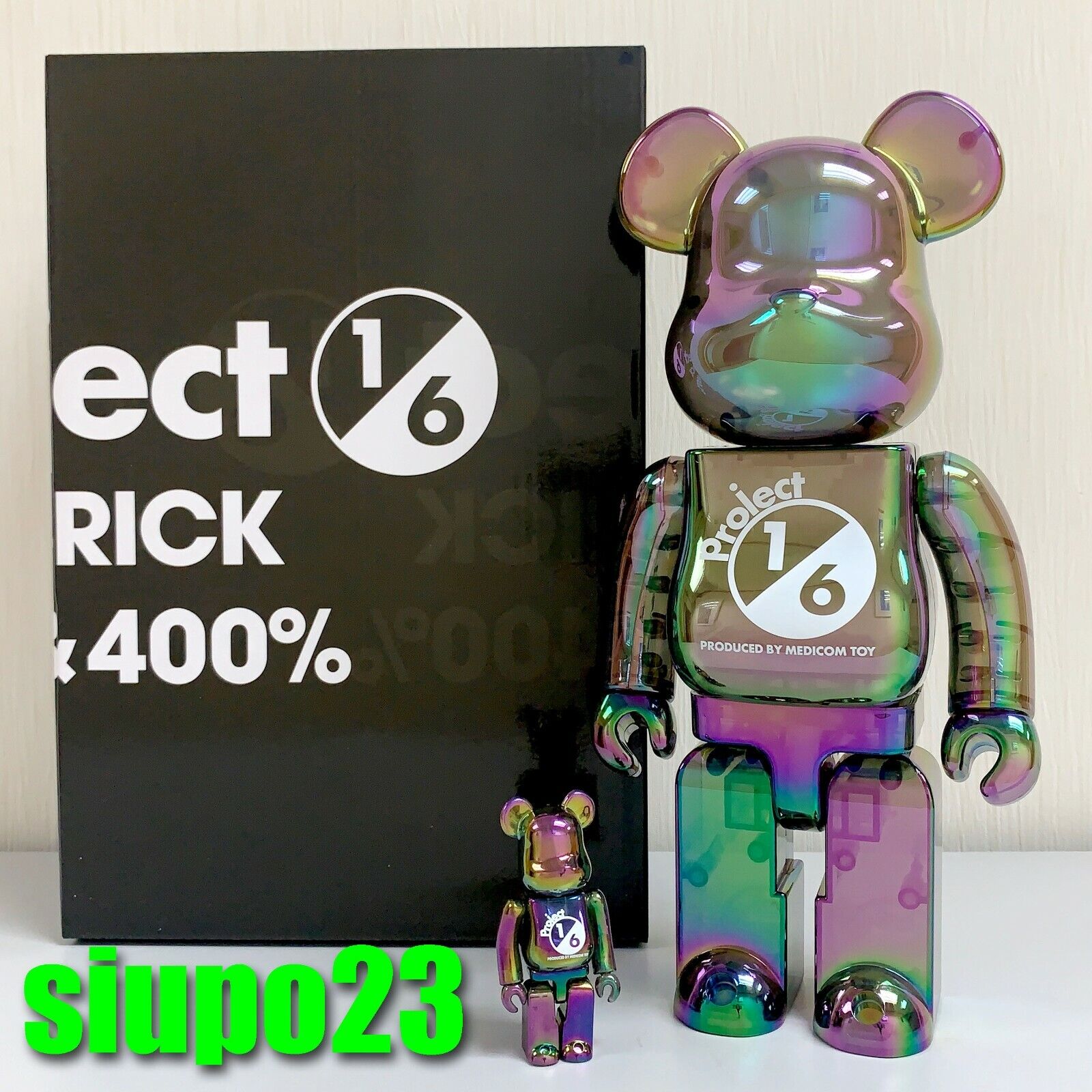 Medicom 400% + 100% Bearbrick ~ Project 1/6 Be@rbrick Black Clear Chrome Ver