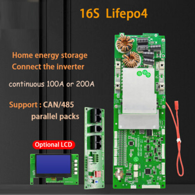 JBD Smart BMS 16S 48V 100A 200A LiFePo4 Battery w/ LCD Balance