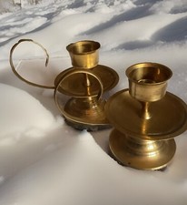 Vintage Large Solid Lacqured Brass Chamber Candlestick Holder Two