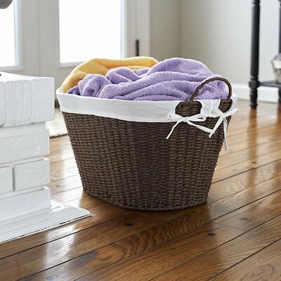 Wicker Laundry Basket Small With Handles Compact Removable Liner