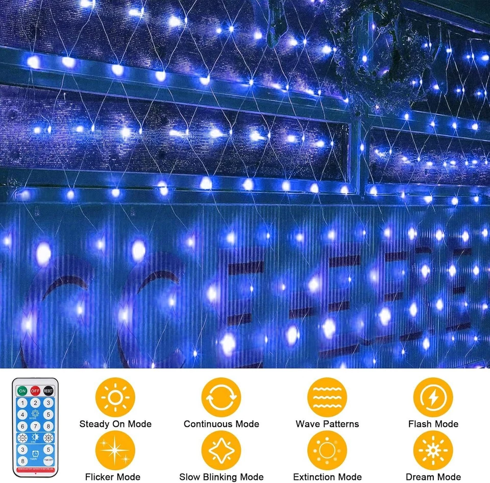 Solar Net Mesh String Lights Outdoor Waterproof 9.8ft x 6.6ft 200LEDs Xmas Decor - Image 4 of 4
