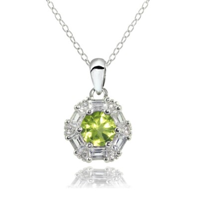 Sterling Silber Peridot und weißer Topas Baguette & Rundschliff Mode Halskette