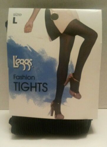 L'eggs Fashion Ribbed Black Tights Size LARGE L - Picture 1 of 3
