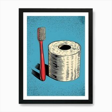 Toilet Roll And Toothbrush Art Prin Framed Wall Art Poster Canvas Print Picture