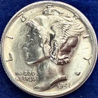 1941-S Mercury Silver Dime Ch BU++ Near Split Bands