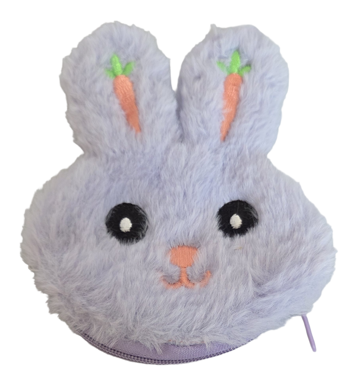 NEW Fluffy Bunny Coin Purse Purple Rabbit Face Zip Pouch Cute 11cm Easter