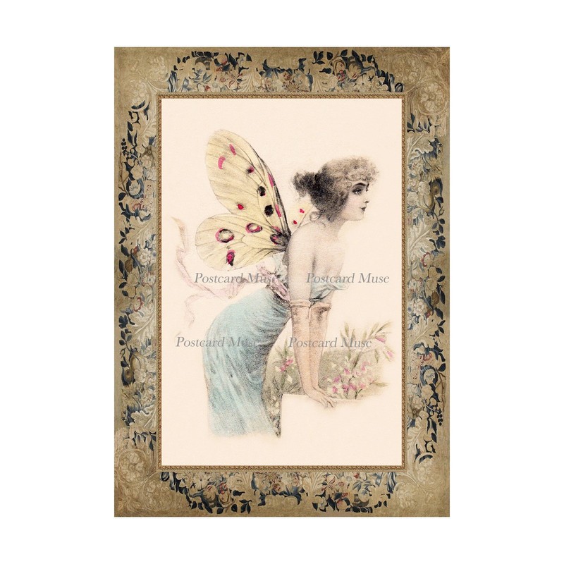 Art Nouveau Butterfly Fairy Cotton Fabric Block Quilt Panel Sewing Applique
