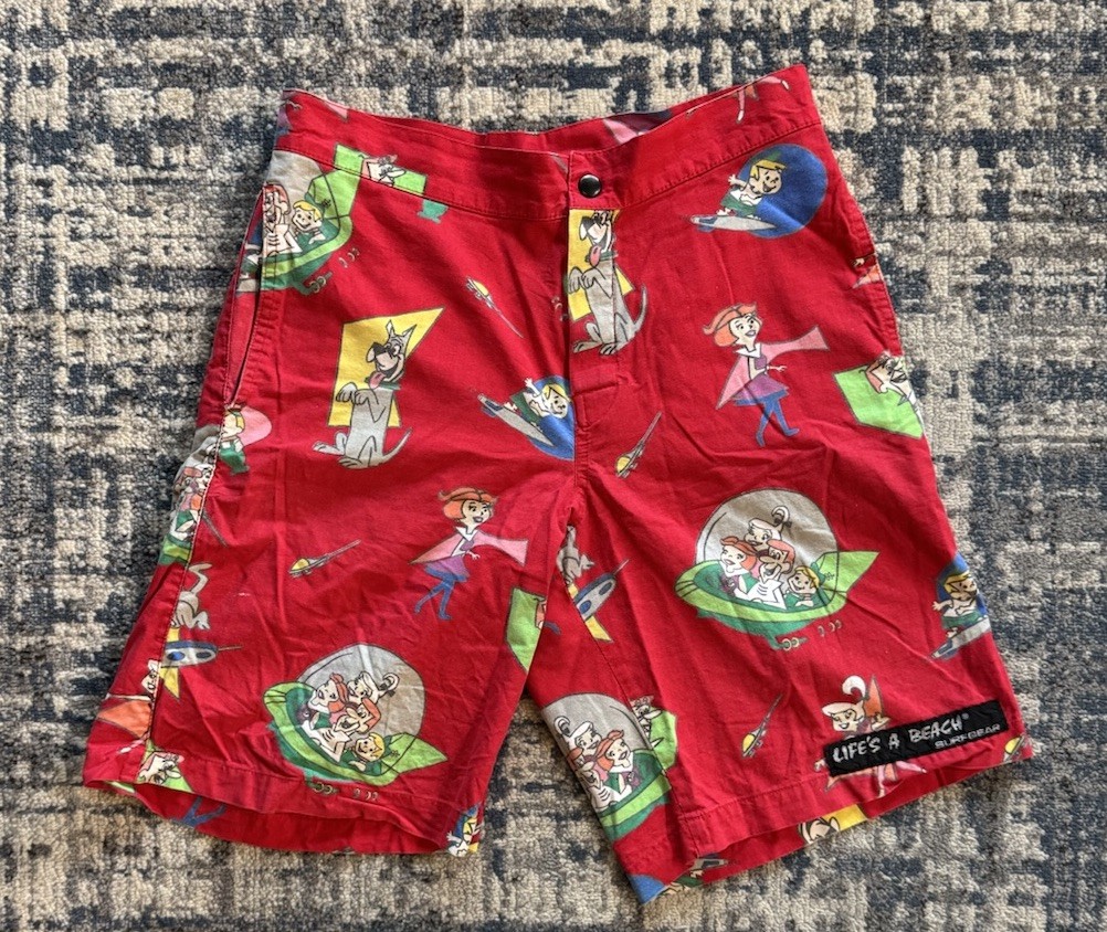 Short De Plage Vintage Life's A Beach Années 70 - Taille L - Coton USA - Motif Jetsons - Parfait état