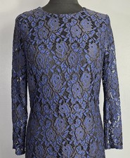 Oasis Dress Size 12 Royal Blue Black Lace Floral Midi Wedding Races Formal Work