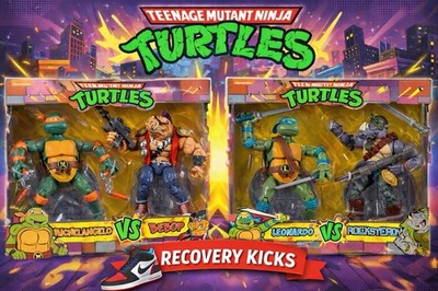 Lot Of 2  TMNT Teenage Mutant Ninja Turtles Set Leo vs Rocksteady Mikey vs Bebop