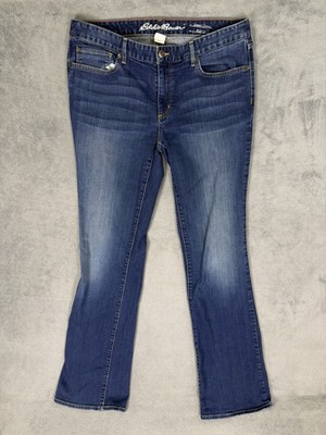 Eddie Bauer Jeans Womens 12 Blue Denim Dark Wash Mid Rise Slightly Curvy Bootcut