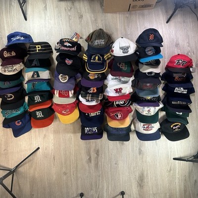 VTG Lot of 46 Snapback Hats Fitted NFL NBA MLB NCAA NHL 46 Caps RESTORATION READ