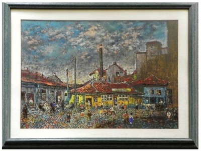 Milos Babic: Figures in Town Square 1955 / Yugoslav Serbian Subotica Miloš Babić