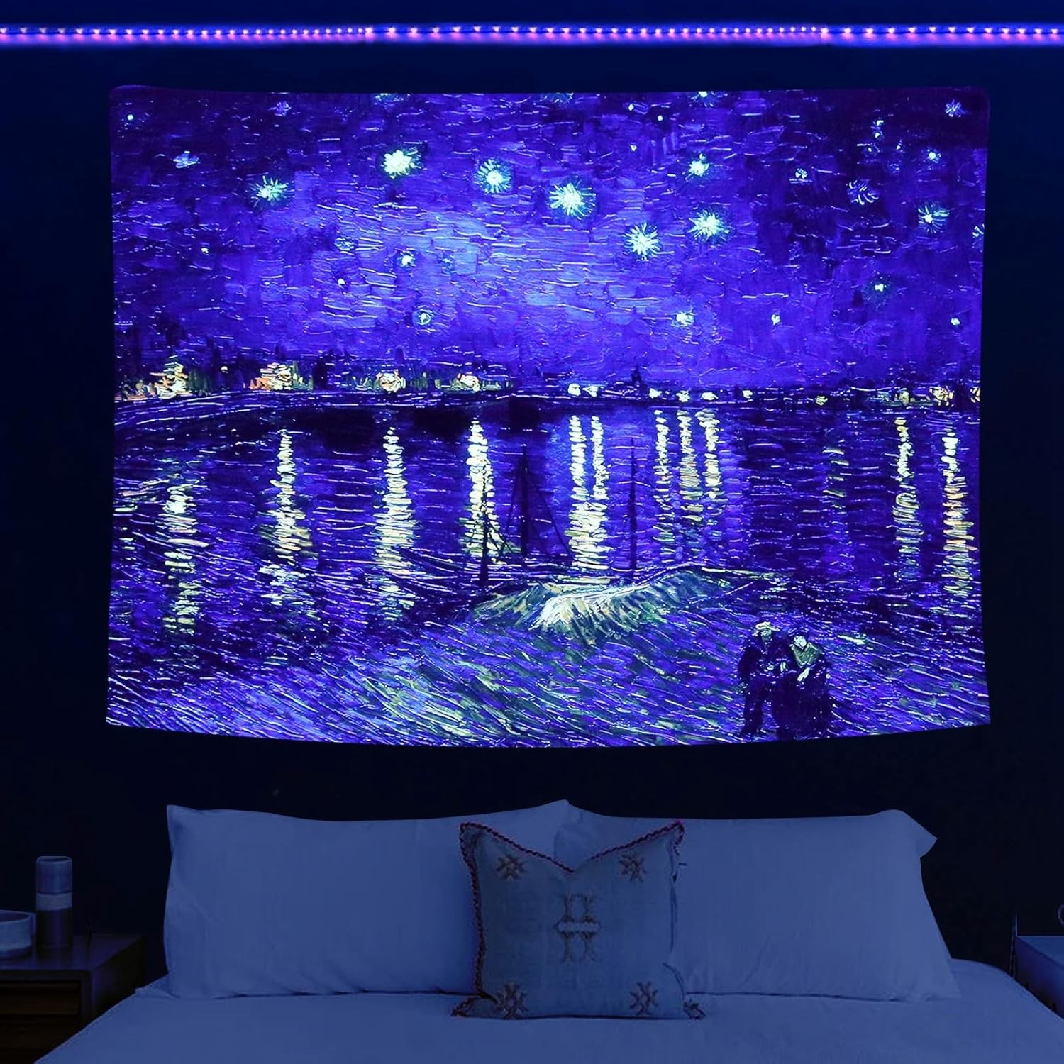 Blacklight UV Reactive Tapestry Trippy Neon Wall Hanging Glow in Dark Art Decors