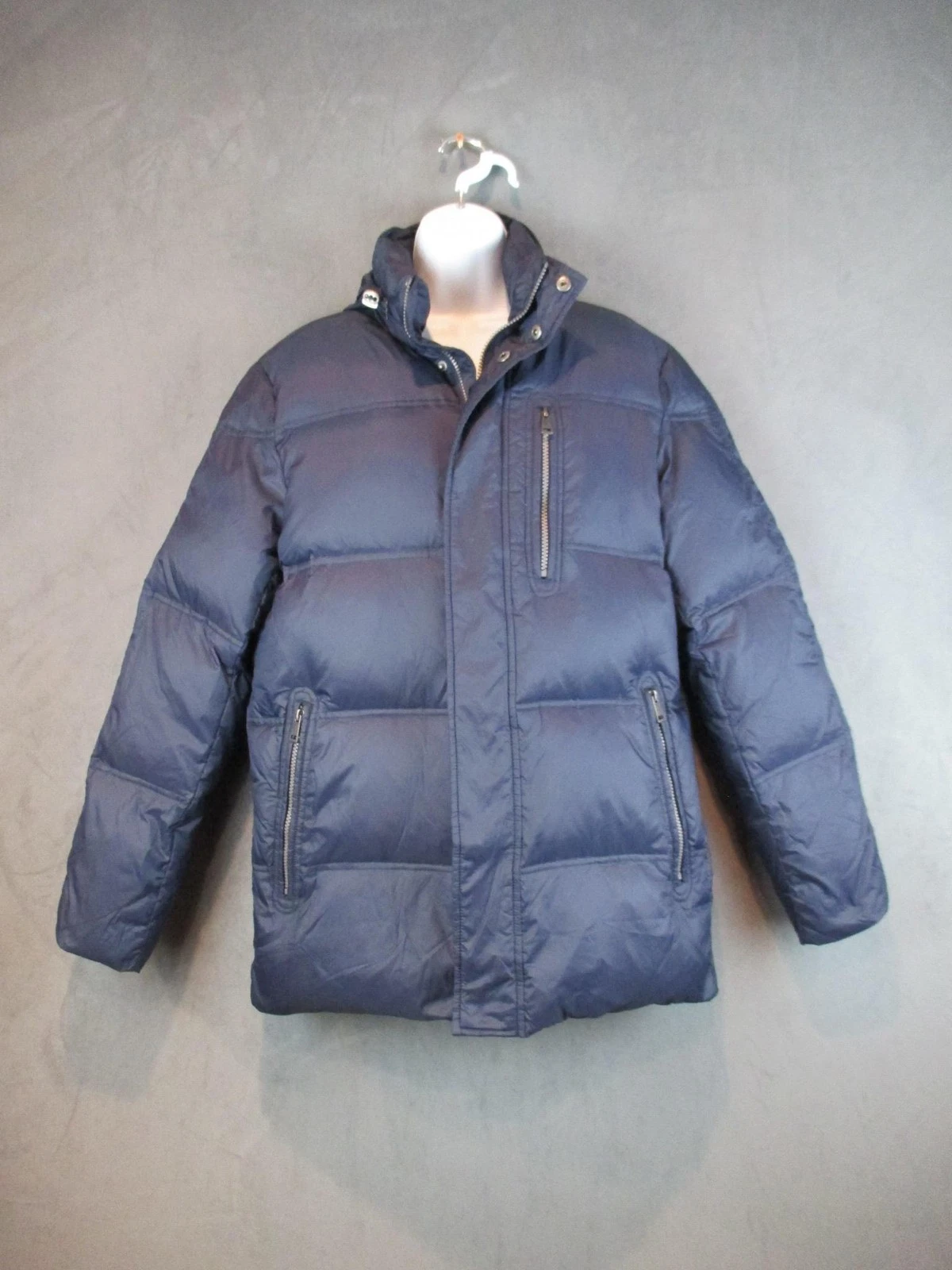 Cole Haan Signature Jacket Mens Small Blue Down Puffer Hooded Zip Pockets Winter