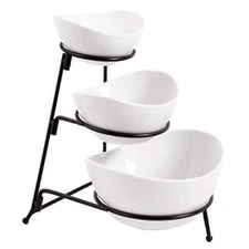 Partito Bella 3 Tier White Oval Bowl Set with Collapsible Thicker Metal Rack ...
