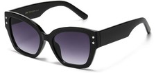 Womens Glam Square Sunglasses Black Frame Gray Lens Gradient UV400 Plastic Retro