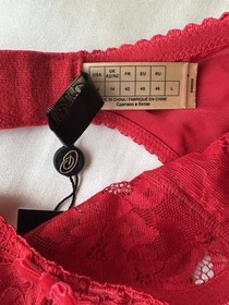 Dita Von Teese Rose Red Lace Cora Garter Belt Lingerie High Waist Retro Large 10