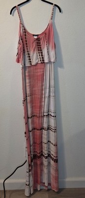 VENUS Pink Tie Dye Maxi Dress 1X Plus Sleeveless Scoop Neck 