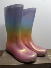 Girls Glitter Rainbow Rain Boots Size 2- Fast Ship