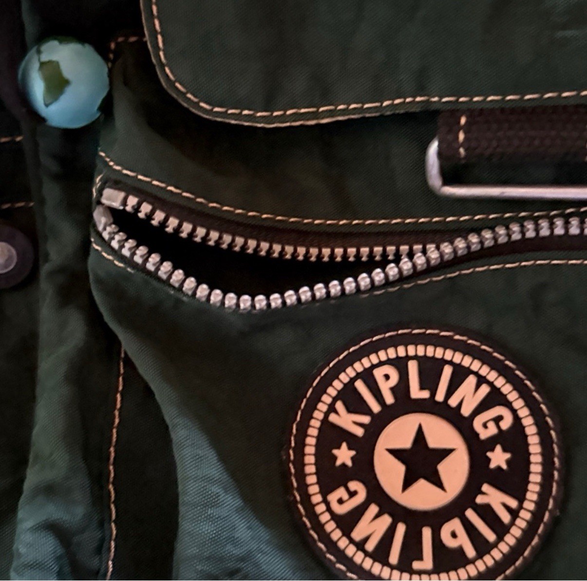 Kipling Lightweight Backpack Forest Green With St… - image 4