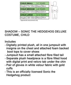 Boys Licensed Shadow Sonic The Hedgehog Costume Black Child Kids Book Week