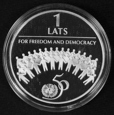 Latvia 1 lats Silver Proof 1995 United Nations 50th KM#23 925Ag .84oz ASW