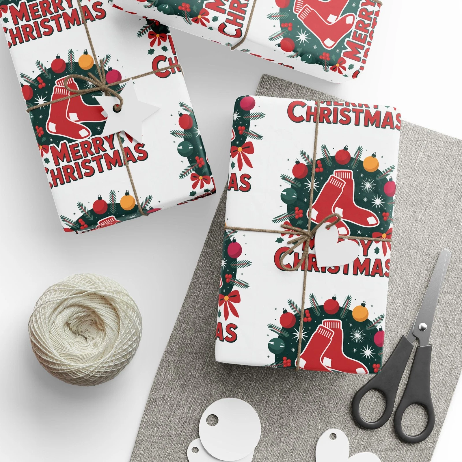 Boston Baseball Wrapping Paper Gift Wrap for Birthday, Holiday, Wrapping Red sox