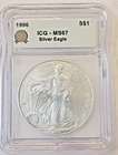 1996 Key date Silver Eagle Dollar MS67 ICG Certified Lowest Mintage In Bu Series