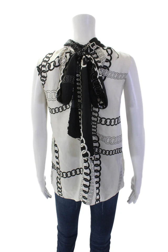 Blusa Top Zara Mujer Geométrica Atada Cuello Alto Sin Mangas Blanca Talla S Foto 3 de 4