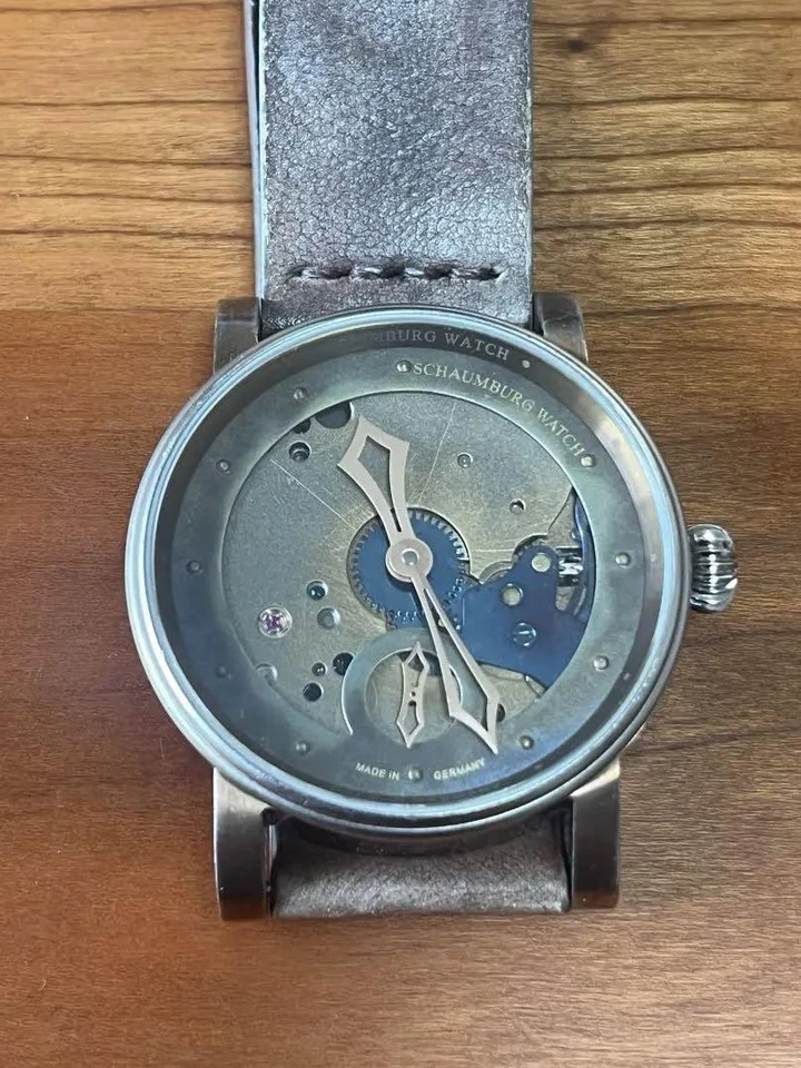 RELOJ SCHAUMBURG Steamunc1-Rec Cuero Acero Inoxidable Esqueleto Esfera con Estuche Foto 3 de 4