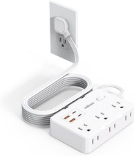 Flat Plug Power Strip Surge Protector, 5ft Ultra Thin Extension Cord White