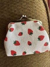 White Glitter w/Red Strawberries XS Coin Change Purse