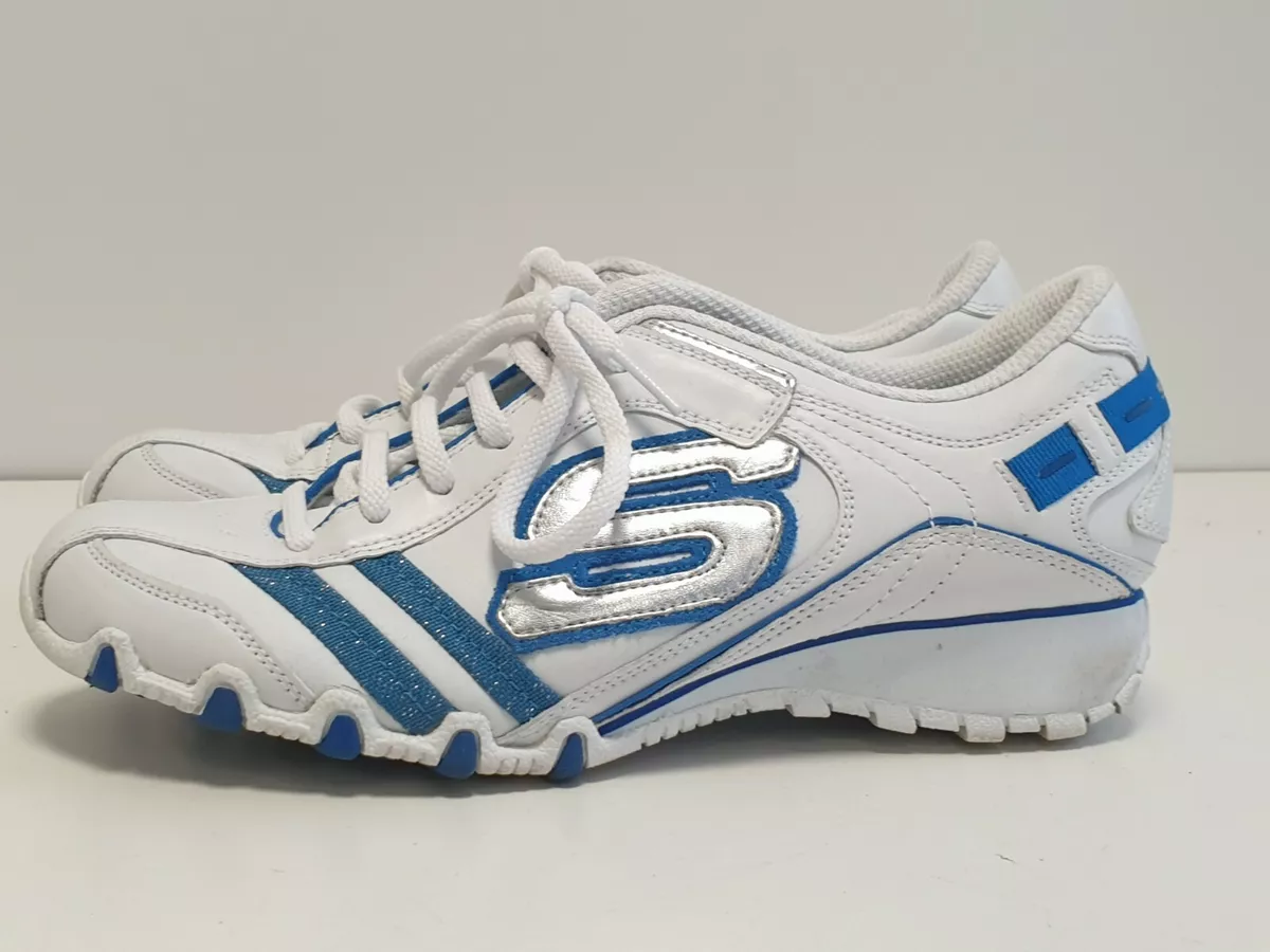 Alexander Graham Bell Ese confiar T471 WOMENS SKECHERS WHITE BLUE LACE UP LEATHER TRAINERS UK 4 EU 37 US 7 |  eBay