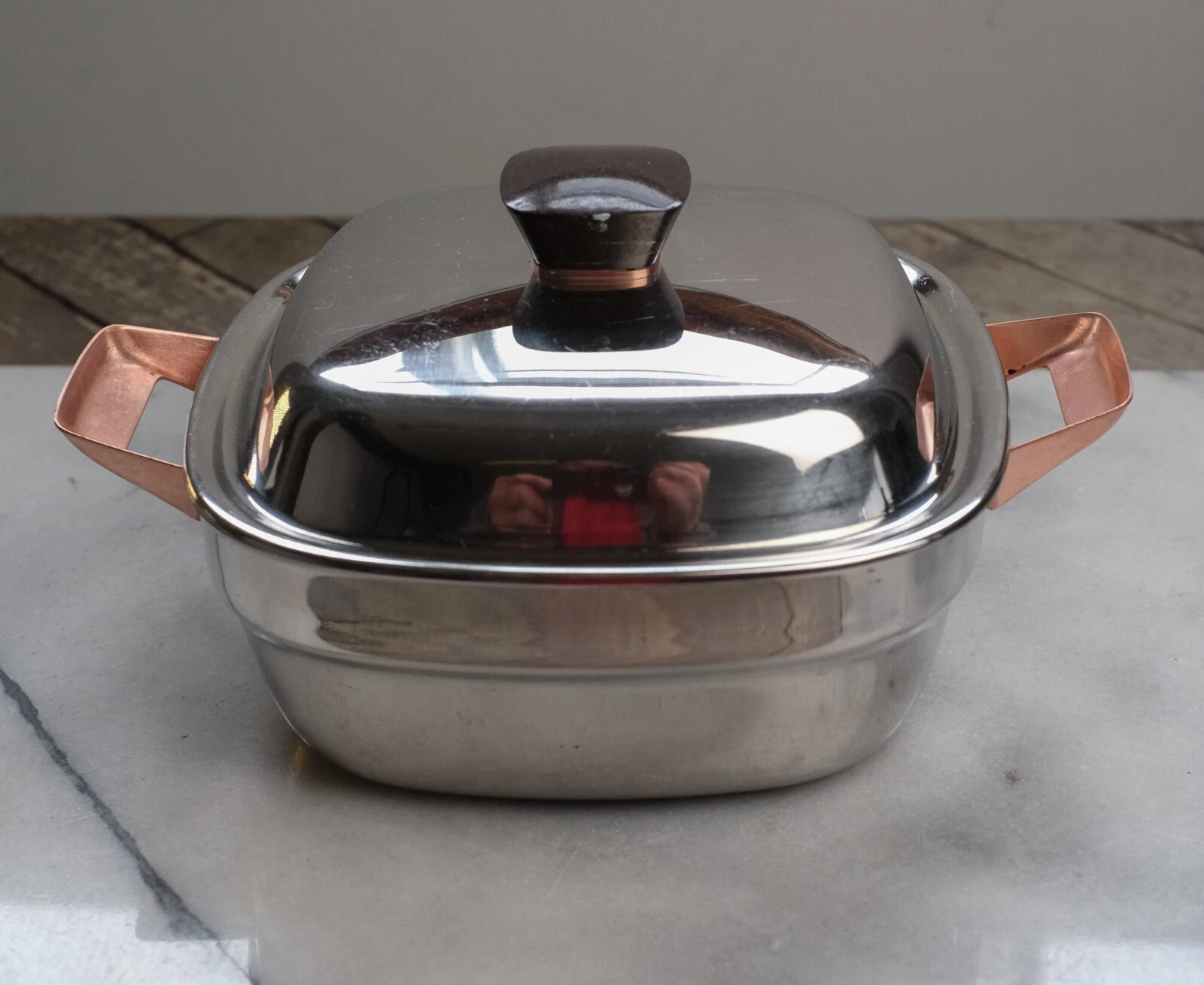 BRIDGEPORT COPPERWARE SS & Copper 2 Quart Casserole with Lid MCM CLEAN