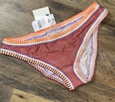 NWT 88 Pilyq Platinum Solid Teaberry Crochet Trim Bikini Swim Bottom Small