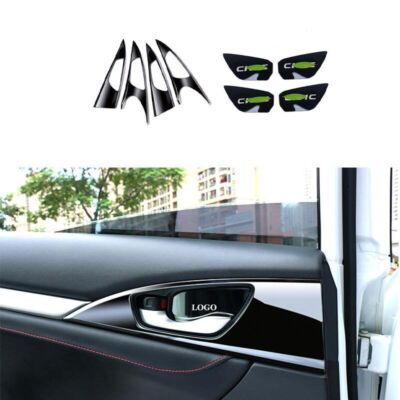 Black Steel Fit For Honda Civic 2016-2021 Trim Inner Door Handle Bowl Frame 8PCS